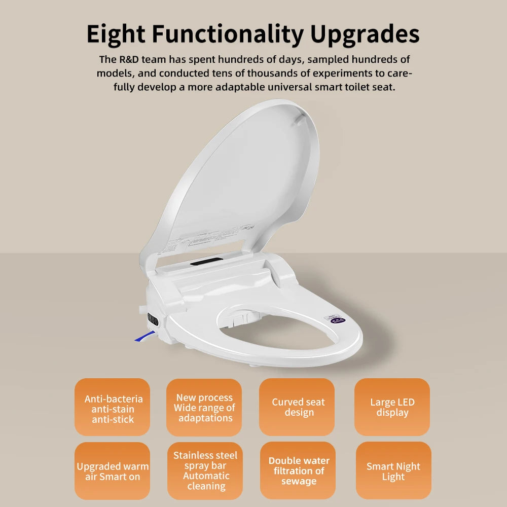 Smart Electronic Toilet Seat Cover - Wireless Remote, 3-in-1 Warm System, Water-Saving - Heated, Dry, Wash for Modern Bathroom