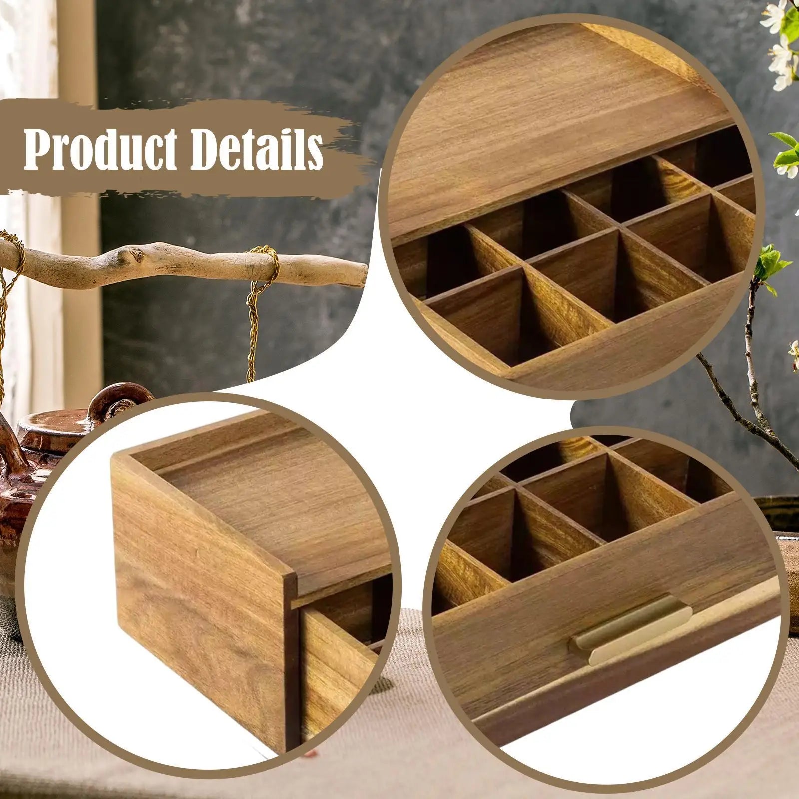Wood Tea Bag Organizer with Multiple Compartments Practical Tea Box Organizer for Display Home Pantry Kitchen Office Countertop