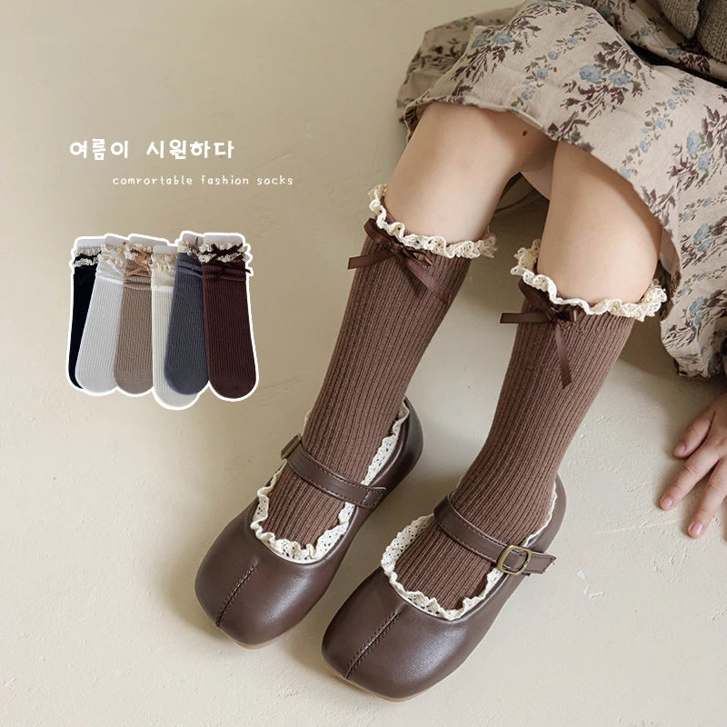 1 Pairs Korean Children Socks Autumn Baby Girls Knee High Socks Soft Cotton Lace Stuff Princess  Ruffle kids Socks For 0-8Year