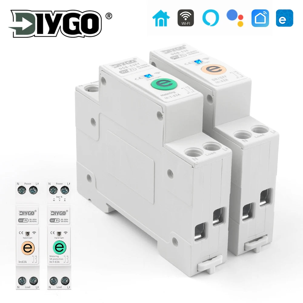 EWeLink DGB-63E/63ET 63A Smart WIFI Home Circuit Breaker Timer Remote Control Real-monitoring Switch Energy Meter Kwh Metering
