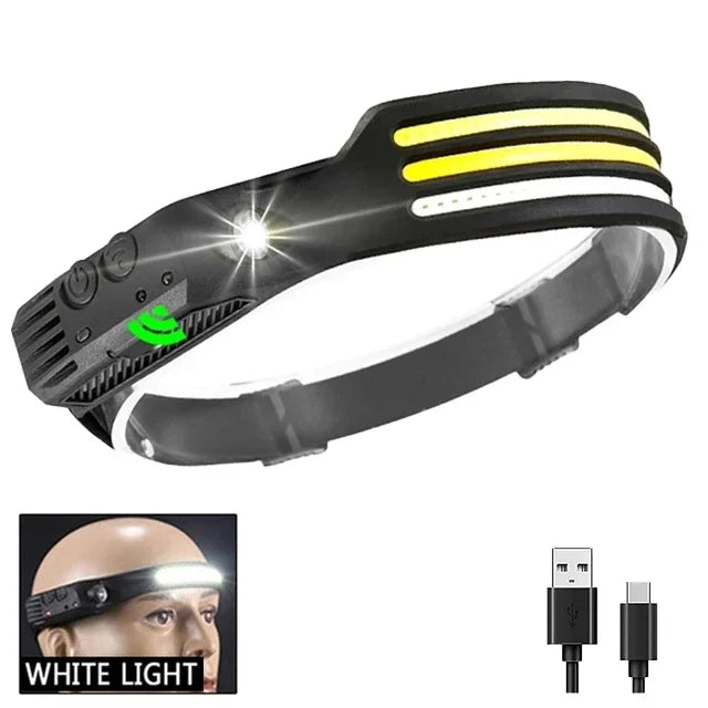 LED COB Induction Headlamp Built-in Battery Sensor Head Flashlight USB Rechargeable 5 Lighting Modes Waterproof Headlight