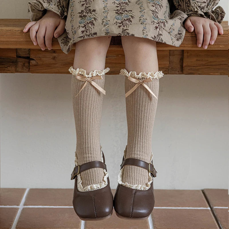 1 Pairs Korean Children Socks Autumn Baby Girls Knee High Socks Soft Cotton Lace Stuff Princess  Ruffle kids Socks For 0-8Year