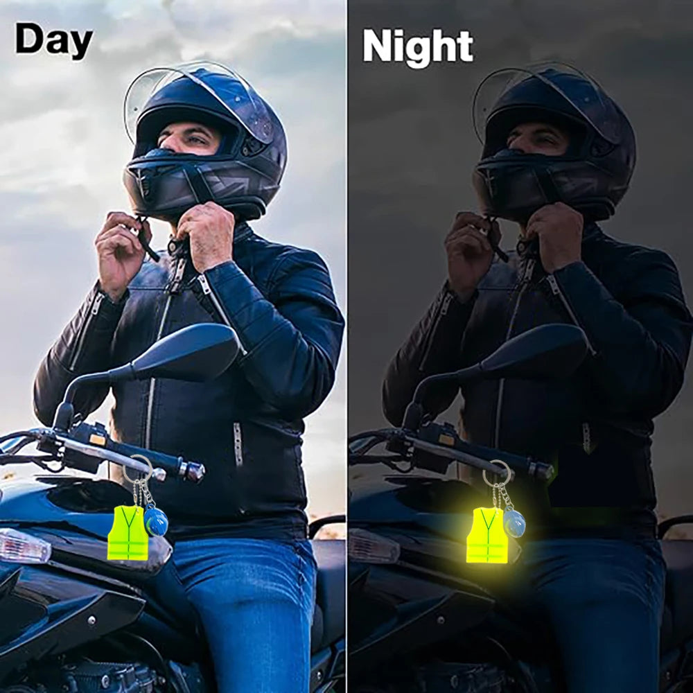 Creative Vest + Safety Helmet Shaped Keychain, Night Travel Sports Reflective Pendant for Backpack Luggage Hanging Accessories