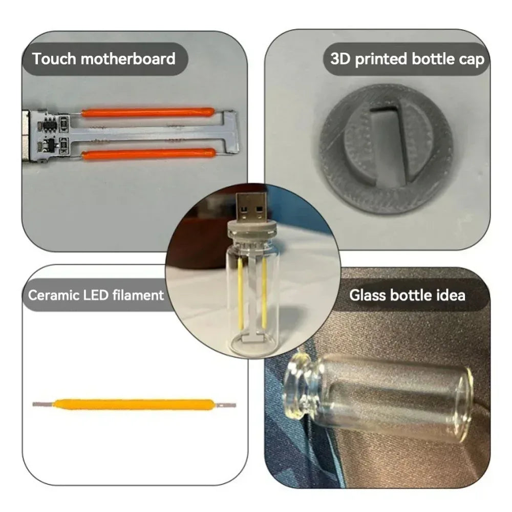 Car USB Night Light Touch Dimmable LED Filament Lamp Portable Lighting Plug and Play Decorative Atmosphere Light for Car Bedroom
