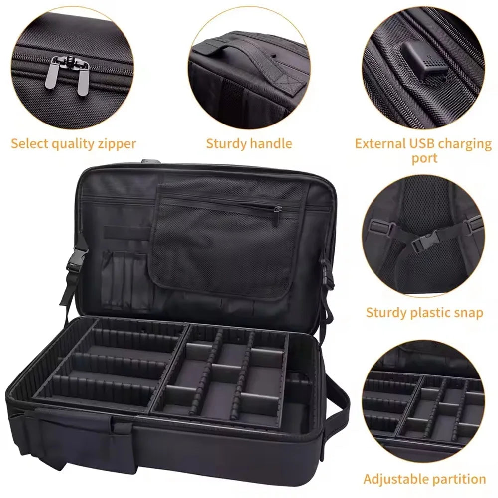 Makeup Travel Backpack with Sliding Large Cosmetic Storage Organizer Bag Trays Adjustable Dividers Partition Barber Tools Bag ﻿