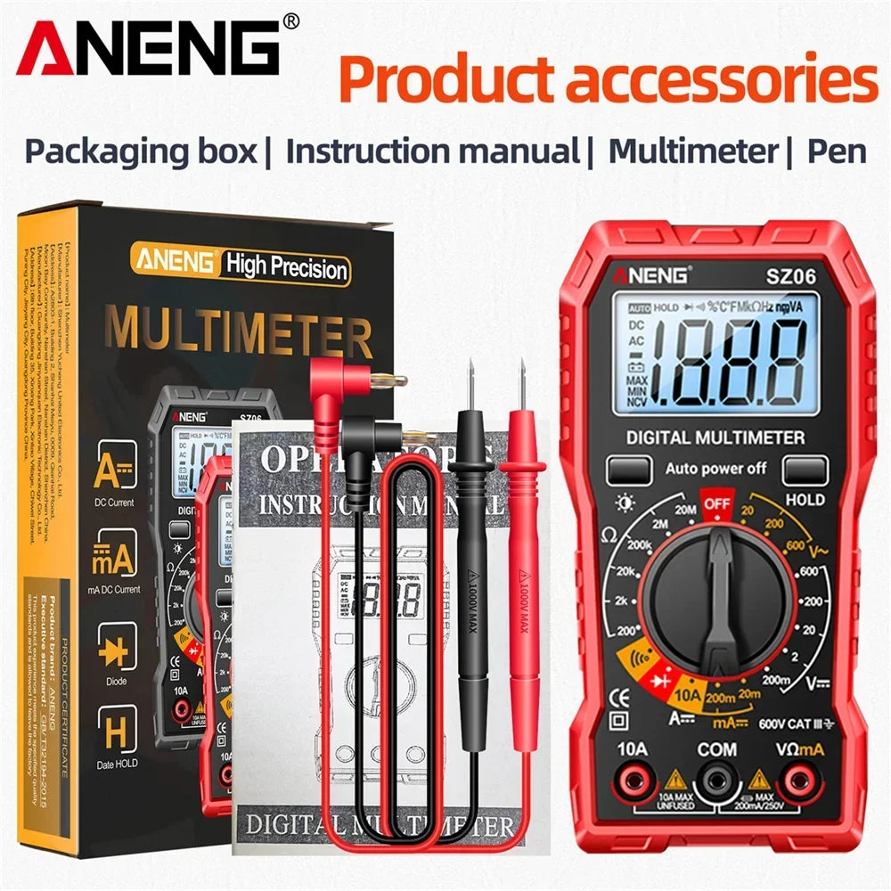 Smart Digital Multimeter ANENG 600V AC/DC Voltage multimetro 2000 Count 10A DC Current Testing Ohm Resistance Diode test Tools