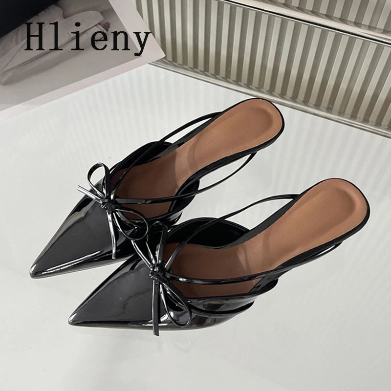 Hlieny Fashion Design Butterfly-Knot Pointed Toe Low Thin Heels Mules Slippers Women Pumps Shallow Slingback Sandal Female Shoes