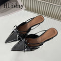 Hlieny Fashion Design Butterfly-Knot Pointed Toe Low Thin Heels Mules Slippers Women Pumps Shallow Slingback Sandal Female Shoes