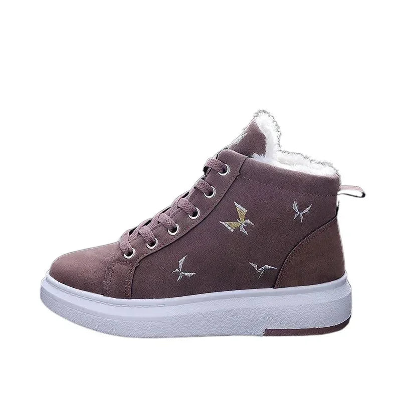 2024 Winter Boots Women Ankle Boots Warm PU Plush Winter Woman Shoes Sneakers Flats Lace Up Ladies Shoes Women Short Snow Boots