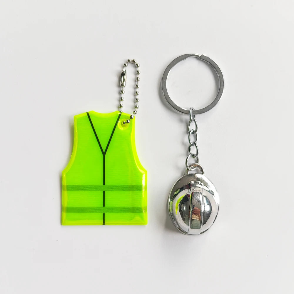 Creative Vest + Safety Helmet Shaped Keychain, Night Travel Sports Reflective Pendant for Backpack Luggage Hanging Accessories