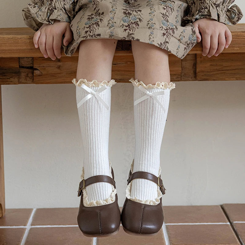 1 Pairs Korean Children Socks Autumn Baby Girls Knee High Socks Soft Cotton Lace Stuff Princess  Ruffle kids Socks For 0-8Year