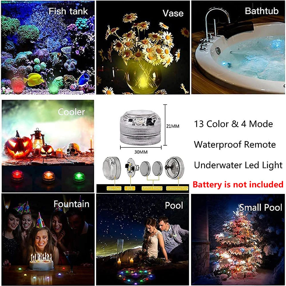 LED Car Interior Ambient Night Light Decoration Wireless Adhesive Bicycle Tail Light Auto Roof Vase Pool  Atmosphere Lamp