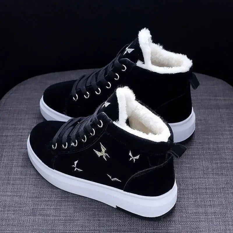 2024 Winter Boots Women Ankle Boots Warm PU Plush Winter Woman Shoes Sneakers Flats Lace Up Ladies Shoes Women Short Snow Boots