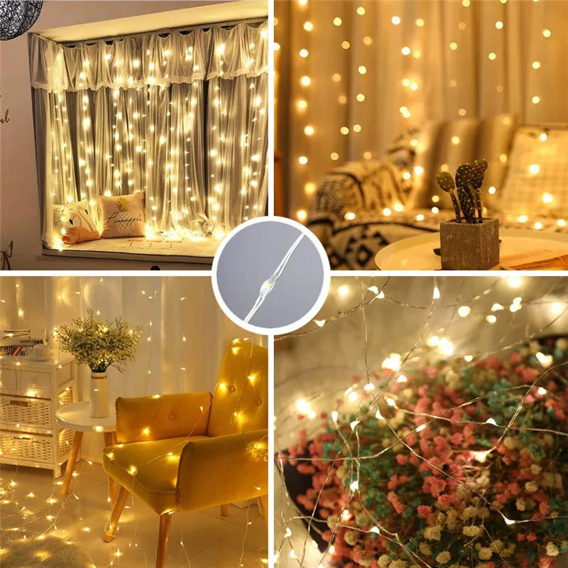 LED Curtain Lights Warm Fairy String Lights Festival USB Lighting Rainbow Window Lamp Home Bedroom Wedding Christmas Decoration