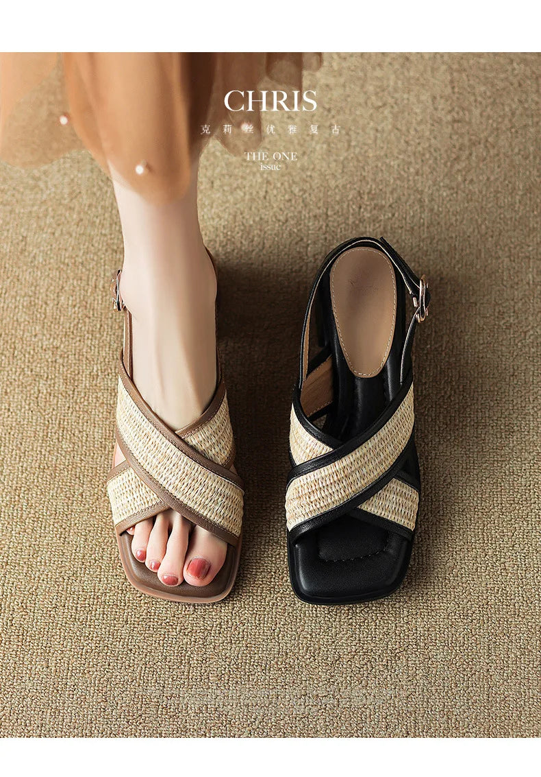 Thick Heel Sandals for Women Summer 2024 New Style Color Matching Cross Women's Flip Flops Comfortable Woman Shoes Sandal Female