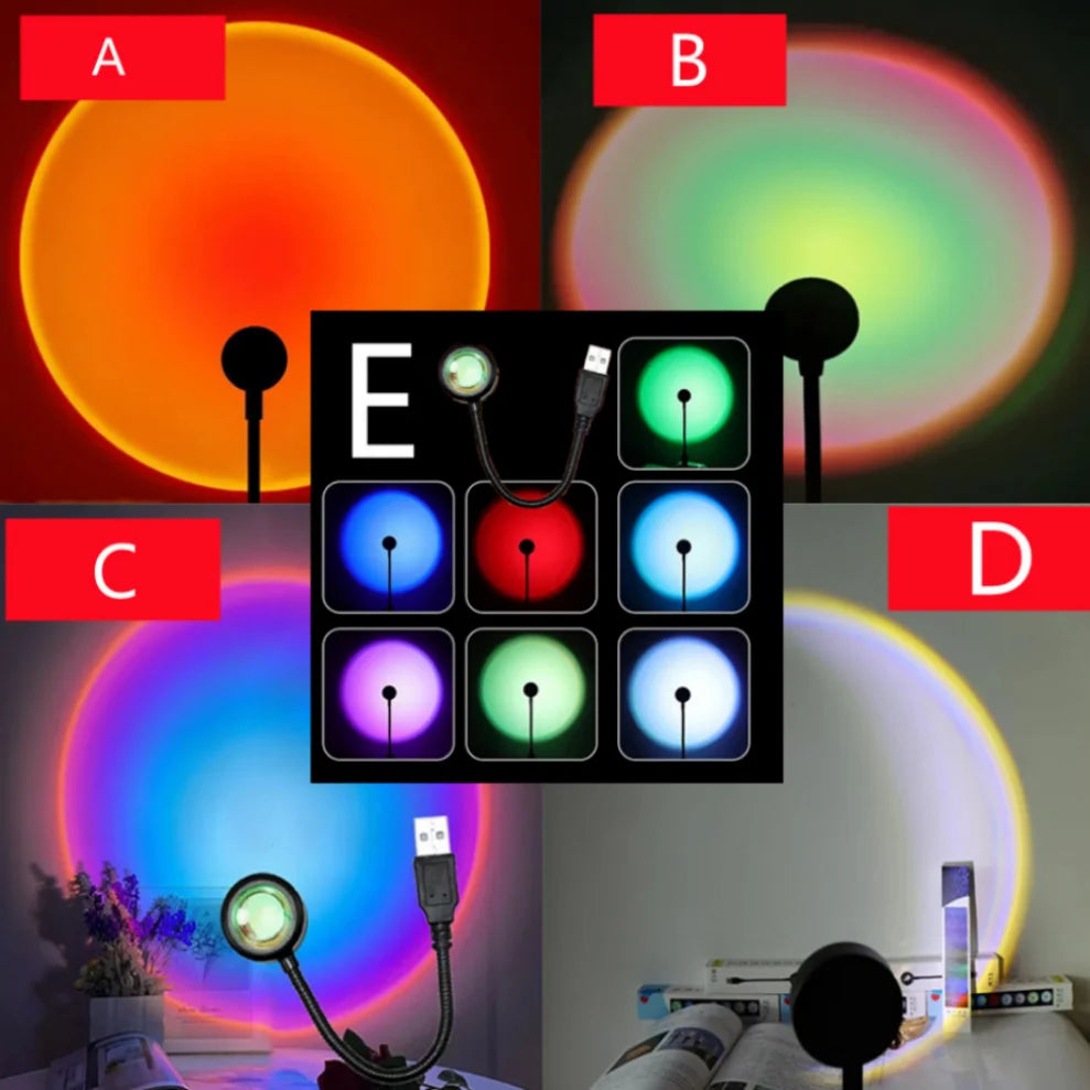 LDHLM Sunset Lamp LED USB Rainbow Neon Night Light Projector Photography Wall Atmosphere Lighting for Bedroom Decor Gift