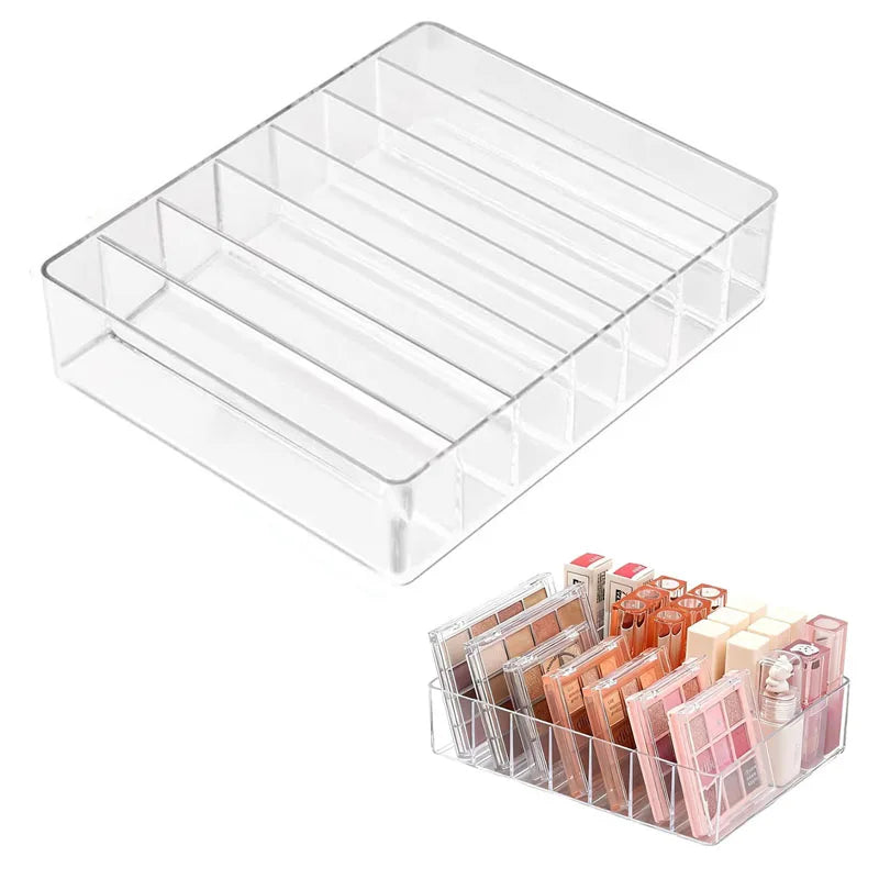 Makeup Organizer for Eyeshadow Palette and Lipstick Organizer 7 Section Desktop Divided Clear Plastic Cosmetic Tools Organizer