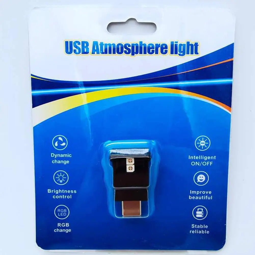 Type C Led Ambient Light 8 Colors RGB Dynamic Gradient Brightness Adjustable Car Interior Atmosphere Lamp