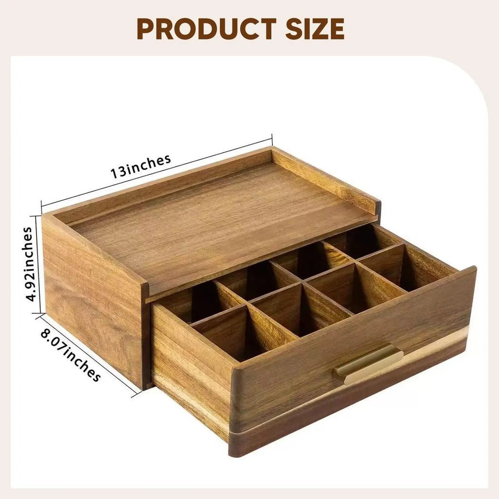 Wood Tea Bag Organizer with Multiple Compartments Practical Tea Box Organizer for Display Home Pantry Kitchen Office Countertop