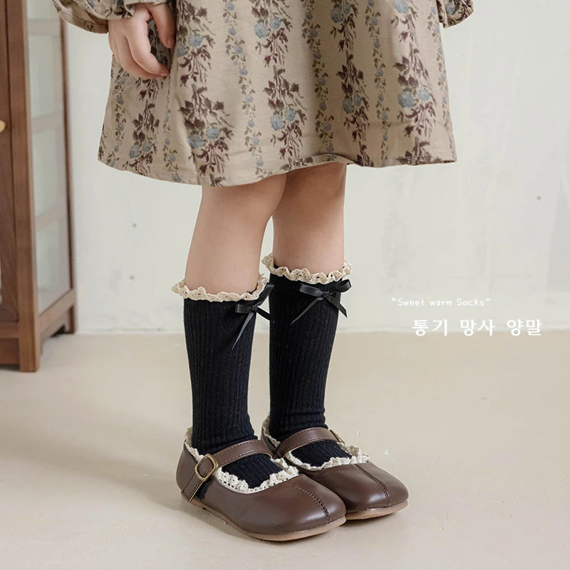 1 Pairs Korean Children Socks Autumn Baby Girls Knee High Socks Soft Cotton Lace Stuff Princess  Ruffle kids Socks For 0-8Year