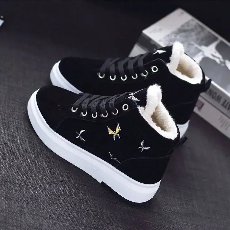 2024 Winter Boots Women Ankle Boots Warm PU Plush Winter Woman Shoes Sneakers Flats Lace Up Ladies Shoes Women Short Snow Boots