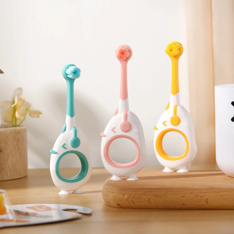 Cute Baby Toothbrush for Infants and Toddlers Aged 0-3, Cartoon Small Head Baby Toothbrush, Individually Packaged, with Suction Cup at the Bottom for Standing