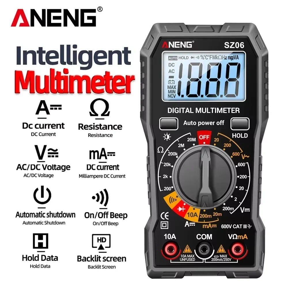 Smart Digital Multimeter ANENG 600V AC/DC Voltage multimetro 2000 Count 10A DC Current Testing Ohm Resistance Diode test Tools