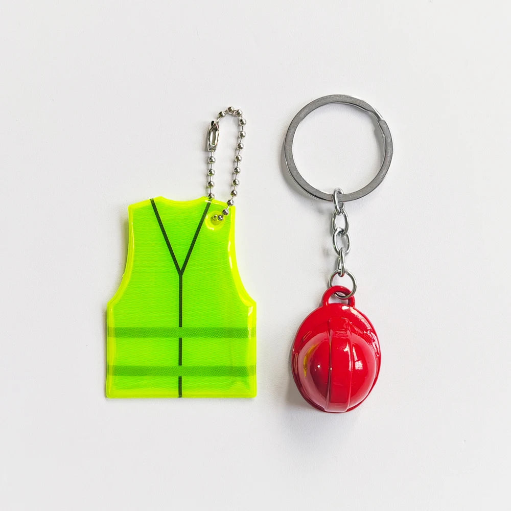 Creative Vest + Safety Helmet Shaped Keychain, Night Travel Sports Reflective Pendant for Backpack Luggage Hanging Accessories