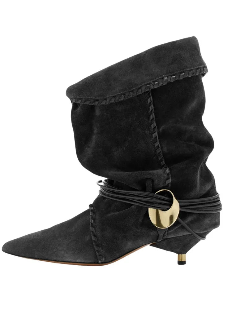 2024 Autumn/Winter New Women's Thin Heel Short Boots Fashion Pointed Wide Tube Folded Stacked Boots Women's Large Ankle Boots