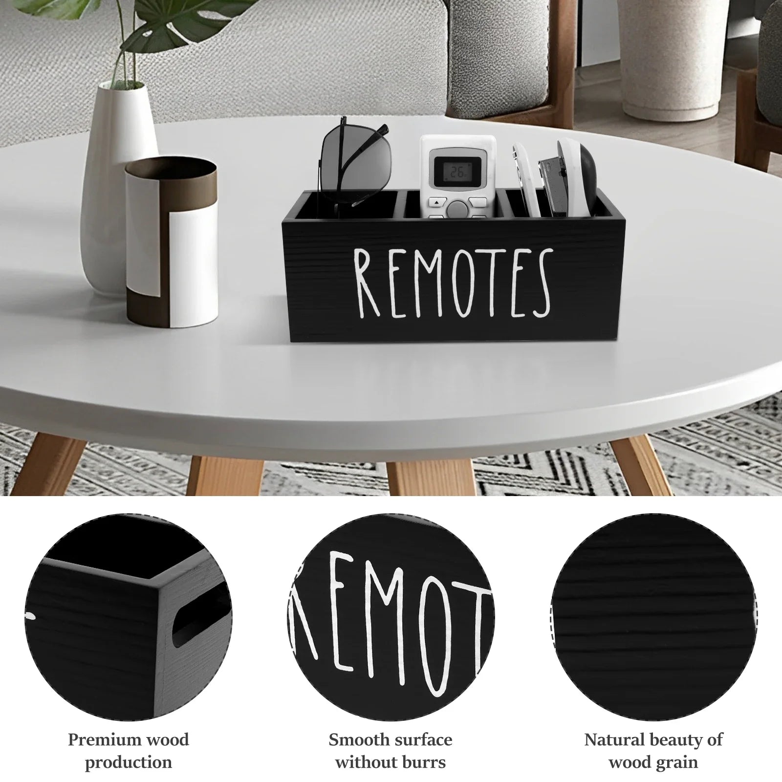 3 Grids Wood Remote control organizer box for living room Accessory Storage box for Phone Remote Control Sundries Desk organizer