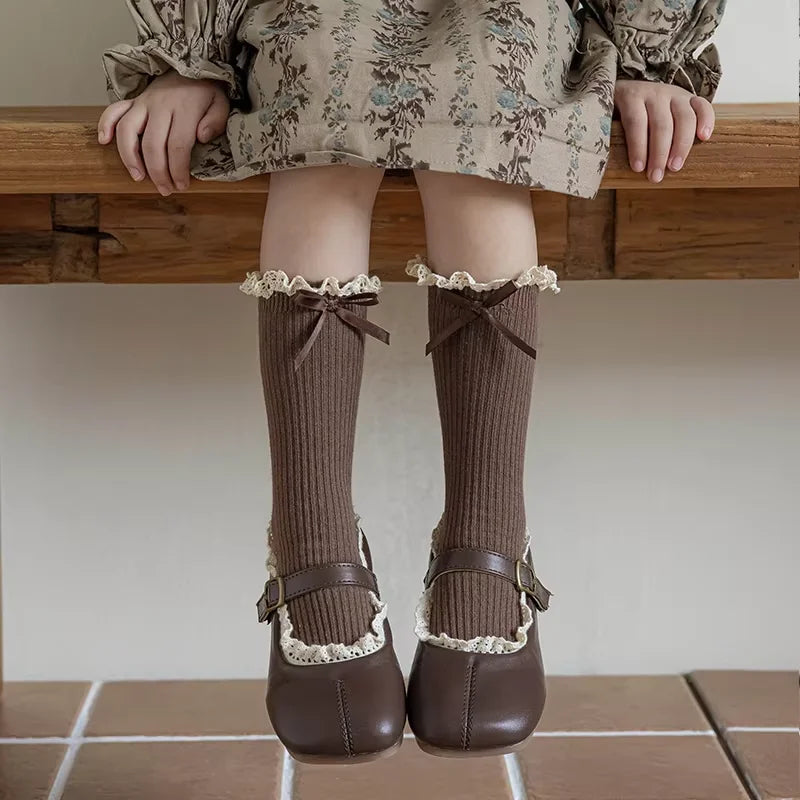 1 Pairs Korean Children Socks Autumn Baby Girls Knee High Socks Soft Cotton Lace Stuff Princess  Ruffle kids Socks For 0-8Year