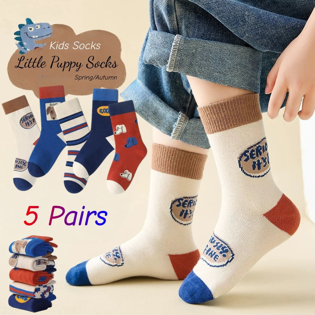 Baby Socks Children Spring Socks 1-14T Boys Funny Puppy Pattern Socks5 Pairs Cotton Socks Kids Sock