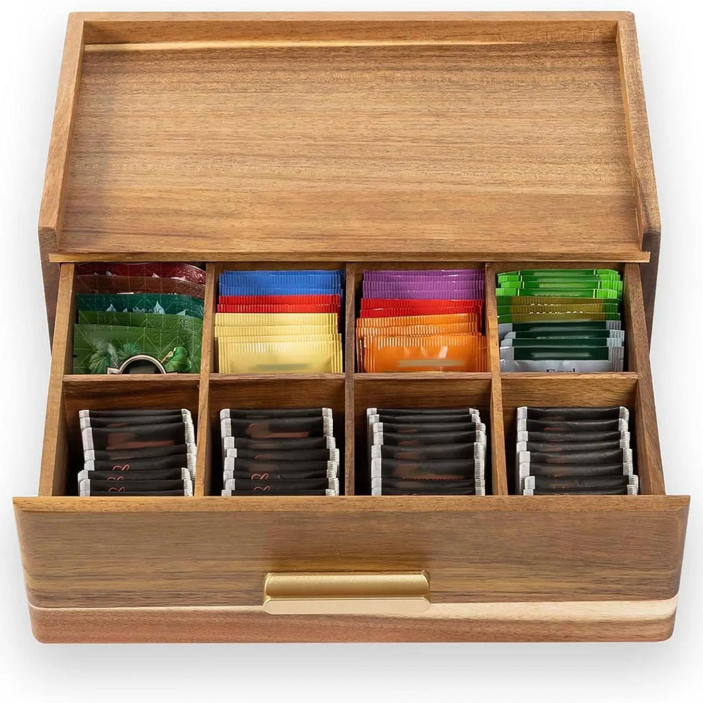 Wood Tea Bag Organizer with Multiple Compartments Practical Tea Box Organizer for Display Home Pantry Kitchen Office Countertop